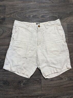 J.Crew Mens Linen Shorts 32 Inseam 9 Beige Striped Lightweight Casual Preppy